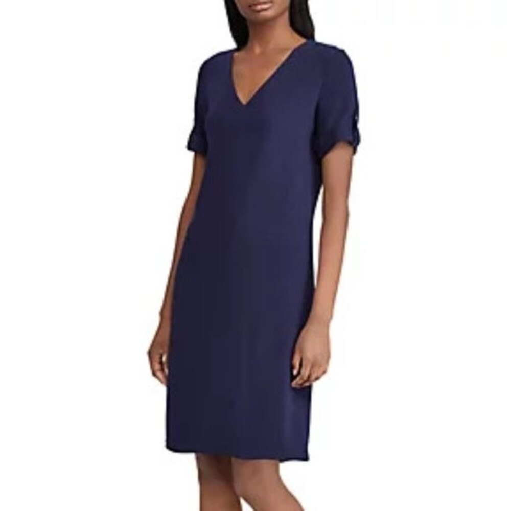 Lauren Ralph Lauren Navy Blue Varintra Short Sleeve Shirt Dress NWT 12 Preppy